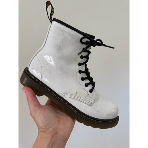 Doc Marten Rewair 1460 4 36 White Smooth Patent leather Boots Zipper Kids - Picture 1 of 8